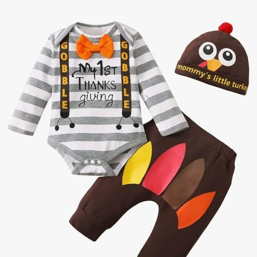 My First Thanksgiving Baby Boy Turkey Outfit Size 6-12mo /70 New